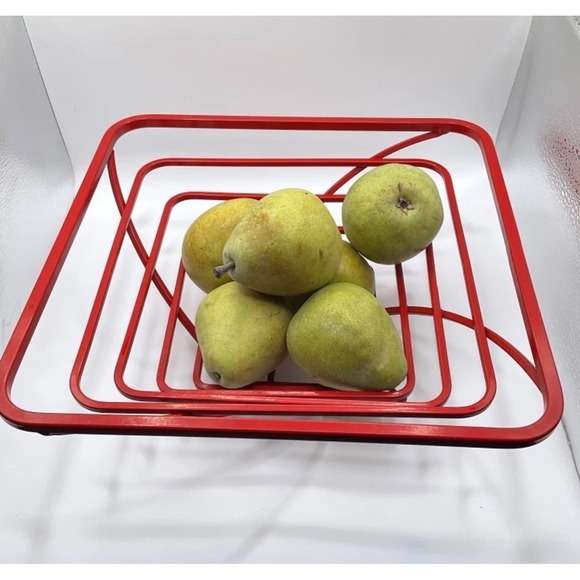 Other - Vintage Mid Century Modern MCM Atomic Red Metal Square Wire Fruit Bowl Holder